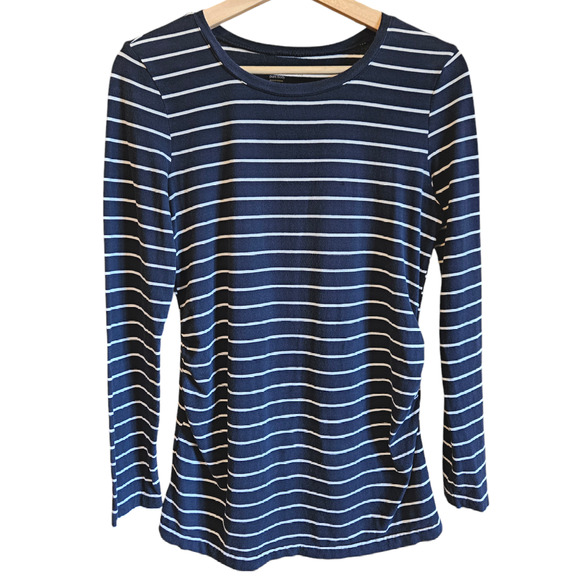 Gap Maternity Shirt Ruched Striped Scoop Neck Navy Women's Size Medium - Picture 1 of 7